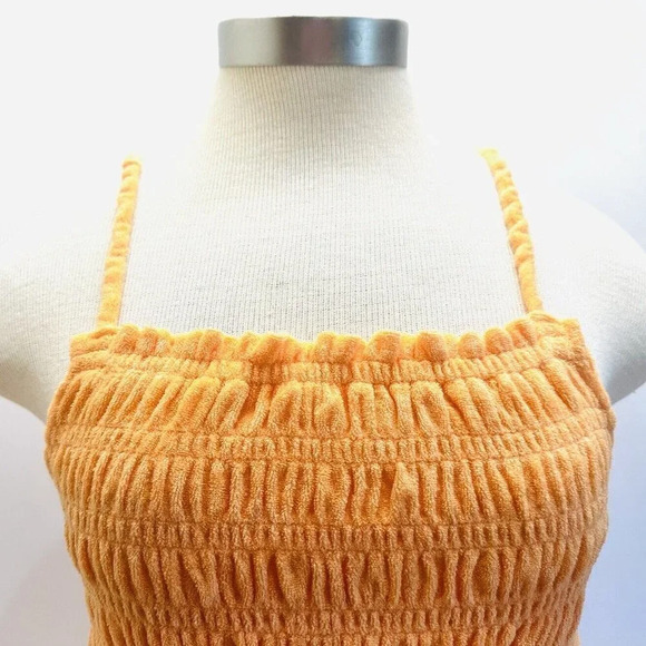 NWT SO Juniors Pullover Terry Cloth Smocked Peplum Orange Shirred Tank Sz Large - Picture 2 of 11